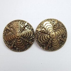 Vintage Round Bronze Color Stud Earrings, Radiant Textured Design, Plastic